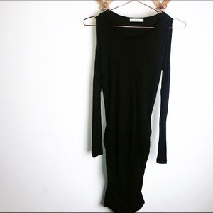 Black Ruched Cold-Shoulder Sweater Dress